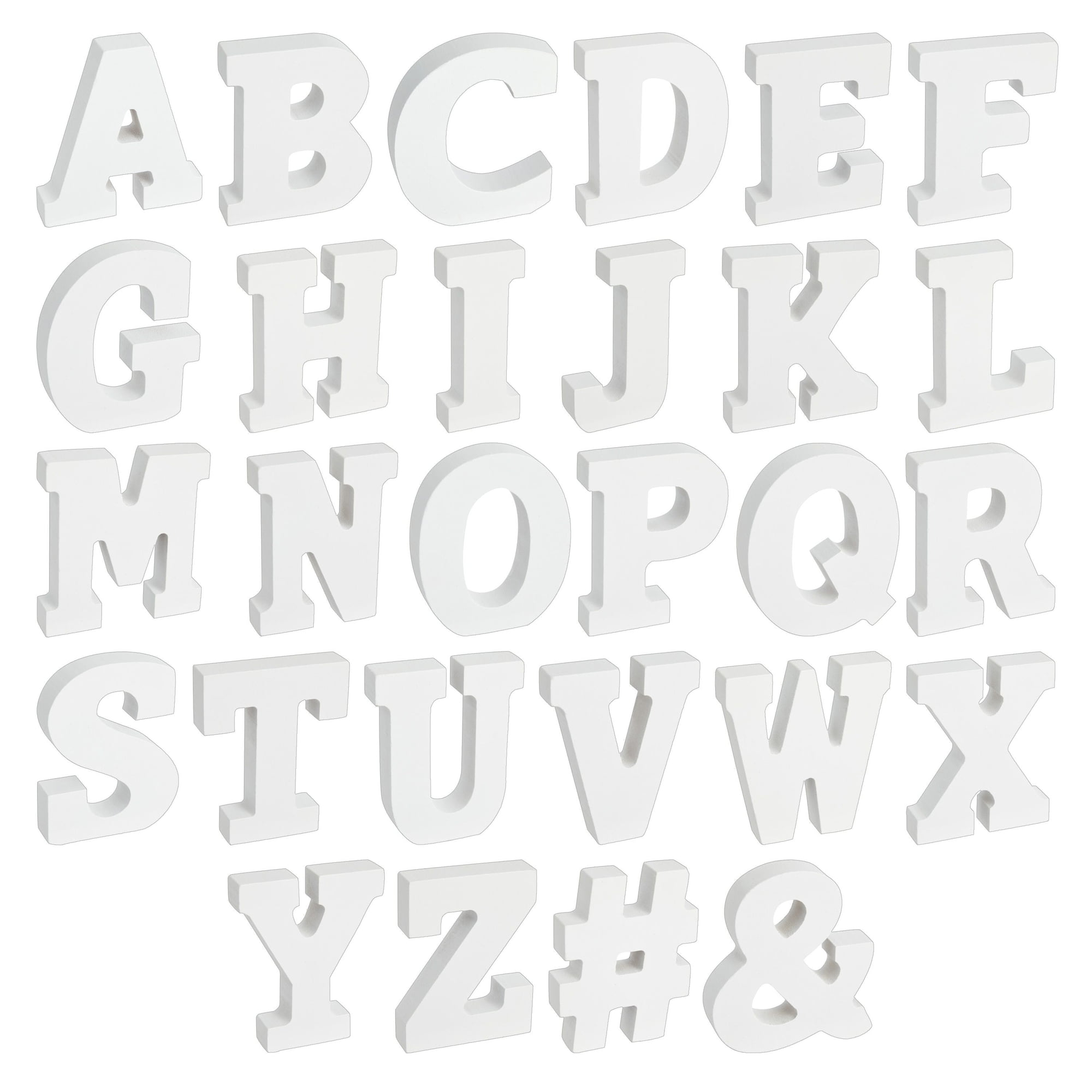 54-Piece 3D Wood Letter Alphabet for Table Top, White Block Letters for Decor Standing, Party Decor, A-Z Marquee Letters, 3D Decor for Weddings, Birthdays, and Home (3 Inch, 0.6 Inch Thick)