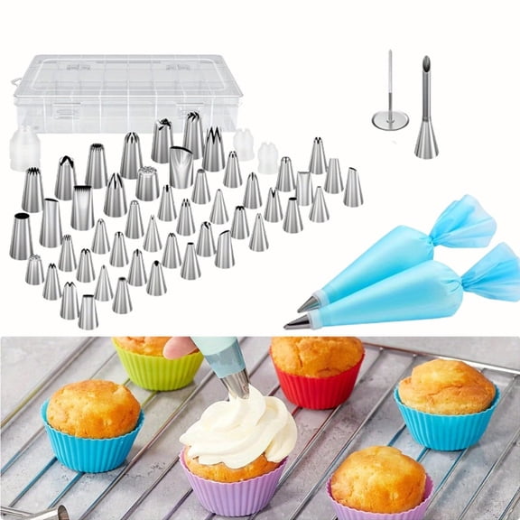 54 Piece Reusable Piping Bags and Tips Set, Stainless Steel Icing Tips for Cake Decorating, Complete Frosting Kit with Large & Small Tips, Ideal Baking Gift