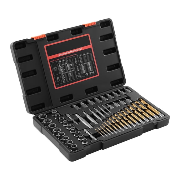 54 Piece Screw Extractor Set with Cr Mo Steel Drill Bits Easy Out Nut Bolt Extractors and Adapters Solid Storage Case for Removing Rounded Broken or Stripped Fasteners