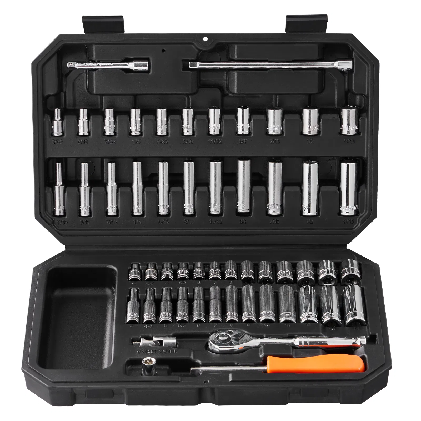 54-Piece Socket Set with 1/4 Inch Drive Ratchet,6-Point Deep&Standard Sockets(SAE&Metric),Includes Accessories&Storage Case