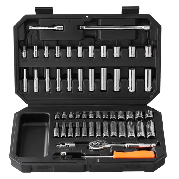 54-Piece Socket Set with 1/4 Inch Drive Ratchet,6-Point Deep&Standard Sockets(SAE&Metric),Includes Accessories&Storage Case