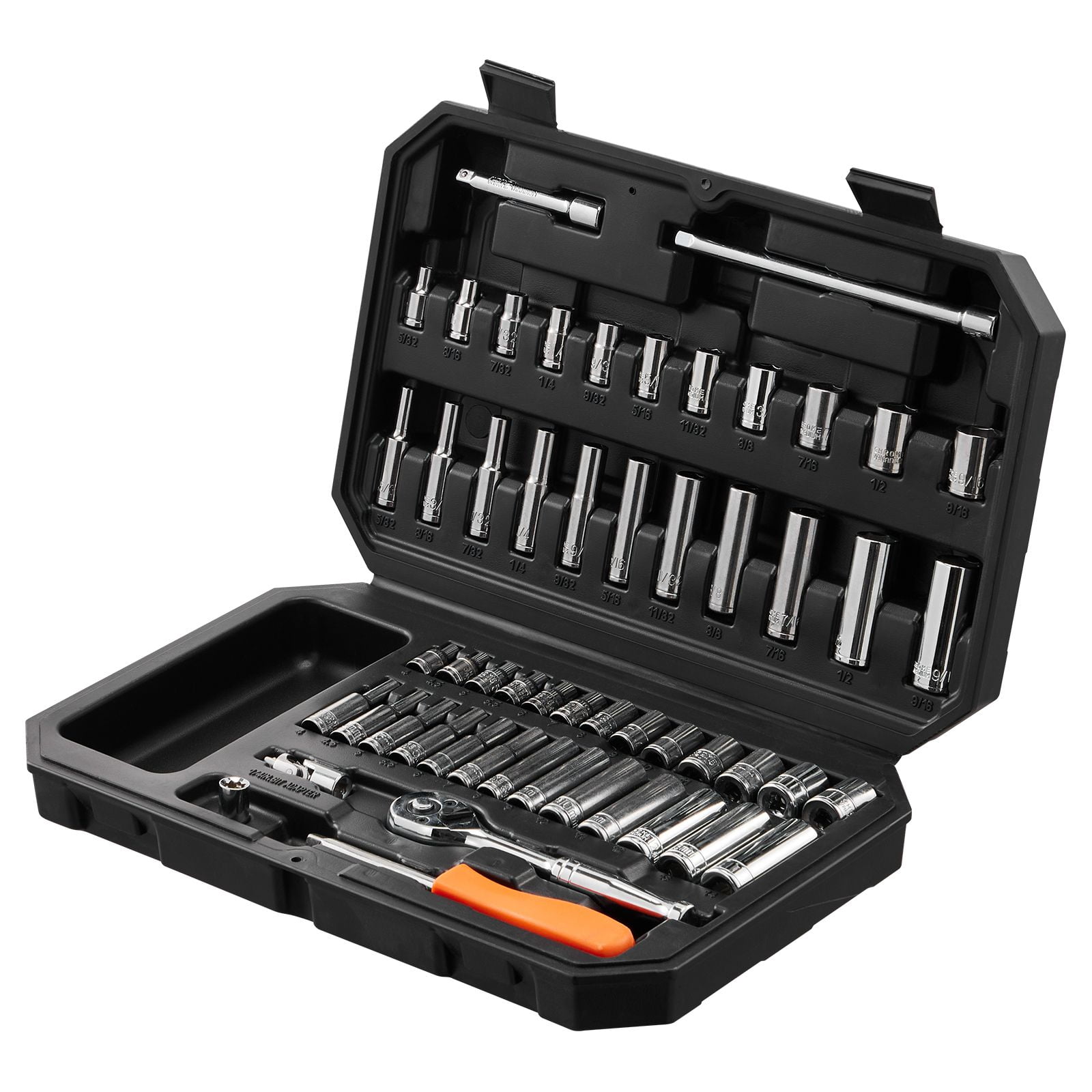 54-Piece Socket and Ratchet Set, 1/4 in Drive, 6-Point SAE and Metric ...