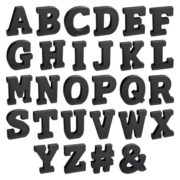 Bright Creations 54 Pieces 3D Wooden Alphabet Letters for Tabletop, Home Wall, Party Decor, DIY Crafts, A-Z (3 Inch, Black, 0.6 in Thick) - Letters for Wall Decor