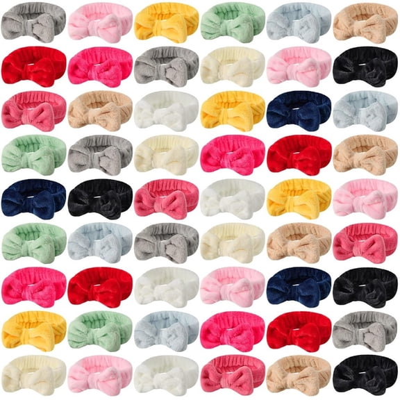 54 Pieces Spa Headbands Bulk, Super Soft Coral Fleece Hair Band, Elastic Bow Design for Face Washing, Shower, Makeup, Skincare Essentials for Women