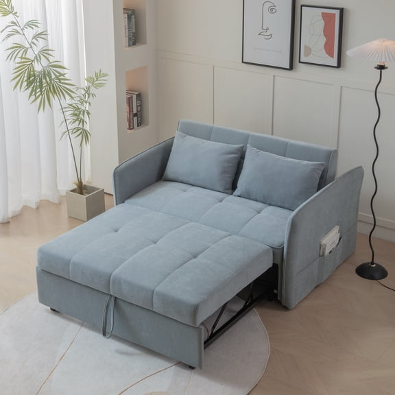Linen Chenille 54" Pull Out Sofa, Gray