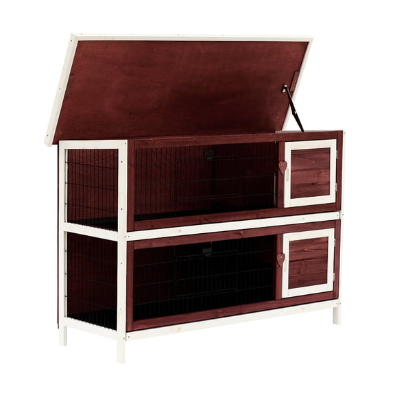 54" Rabbit Hutch 2-Story Weatherproof Wood Stackable Cage with Run & Trays