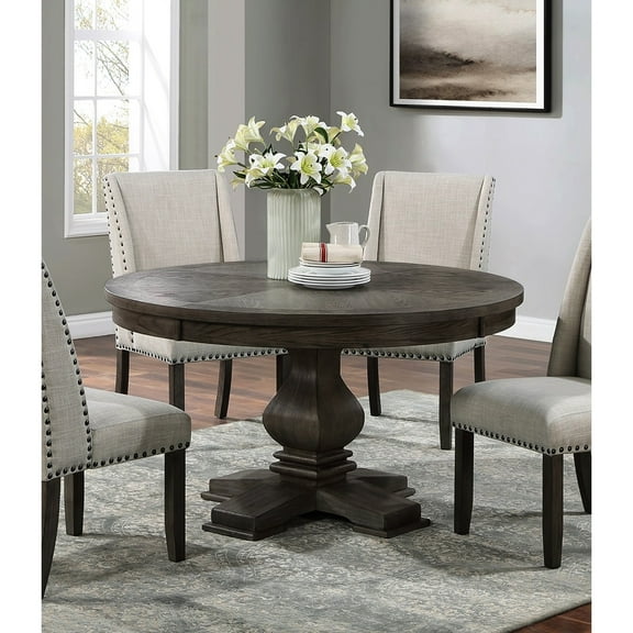 54" Round Dining Table, Pedestal Base, Oak Finish For Style Traditional Finish, Solid Wood Base