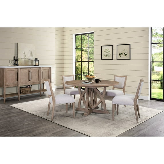 54" Round Expandable Table with Wood Table Top / 6 - Piece Set for Traditional Dining