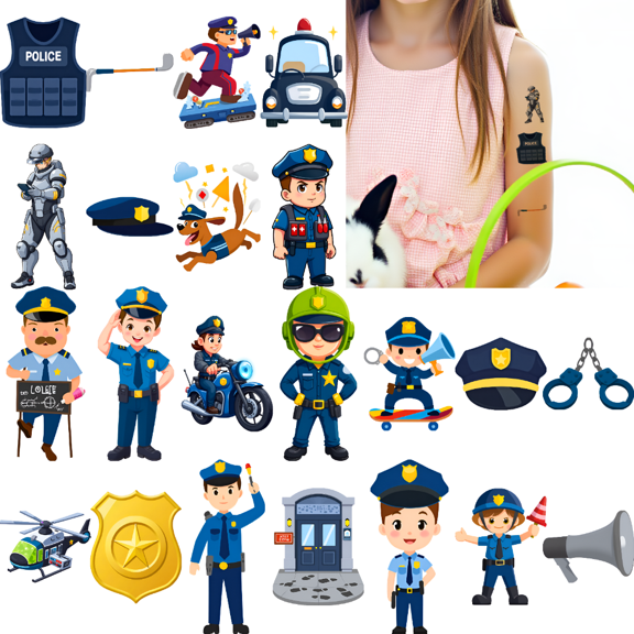 54 Sheets Temporary Tattoos Waterproof Long Lasting Body Stickers Police Theme Adult Men Women Kids Boys Girls Tattoo Stickers Arm Forearm Shoulder Cheek
