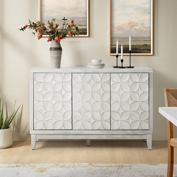 54" Sideboard 3 Doors Storge Accent Cabinet with Adjustable Shelves White