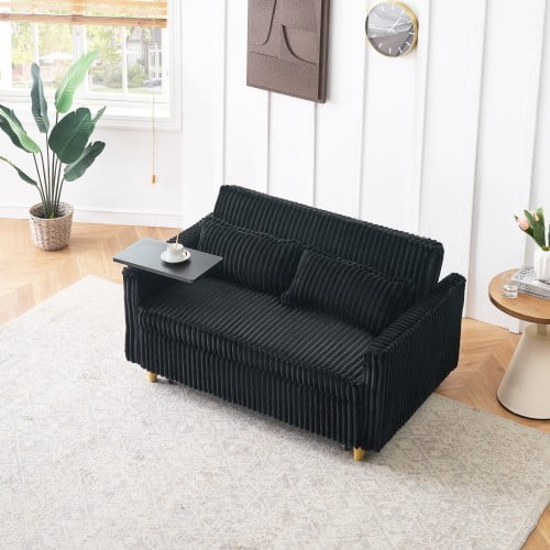 54" Soft Sleeper Loveseat Couch, Pull-Out Couch Bed with Usb Ports, Convertible Loveseat Sofa Bed with Rollers for Living Room, Black