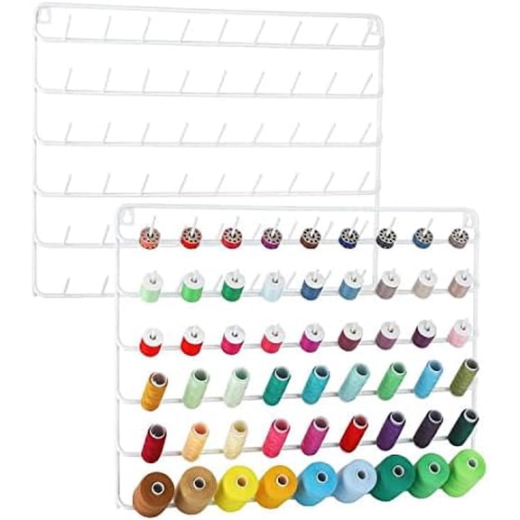 54 Spools Thread Holder Set of 2, Metal Thread Rack Organizer with Hanging Hooks for Embroidery Quilting and Sewing Threads, White$$Art & Craft
