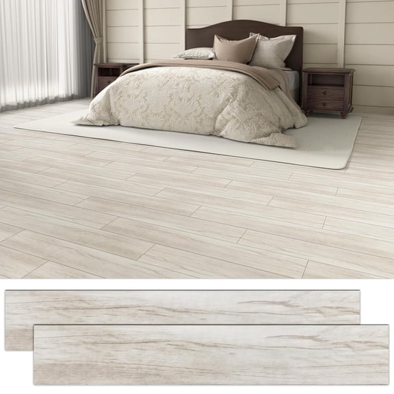 54 Sq.Ft. Peel and Stick Vinyl Floor Tiles 36" x 6" Wood Look Planks, 36 Pack Waterproof Self-Adhesive Flooring Tiles, DIY for Renter, Kitchen, Living Room, RV, Washed White