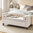 thumbnail image 1 of 54" Storage Bench Upholstered Armrest 2 Round Pillows Bed End Foot Stool Bedroom Entryway Living Room Ivory, 1 of 10