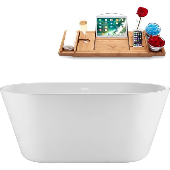 54" Streamline NB5160BGL Soaking Freestanding Tub and Tray With Internal Drain in Brushed Gold