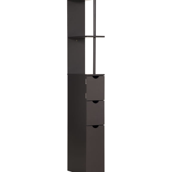54" Tall Bathroom Organizer, Freestanding Linen Tower With 2 Shelf And Drawers, Space Saving Narrow Floor Cabinet, Brown Locker,