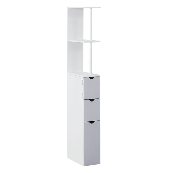 54" Tall Bathroom Storage Cabinet, Freestanding Linen Tower with 2-Tier Shelf and Drawers, Narrow Side Floor Organizer, White