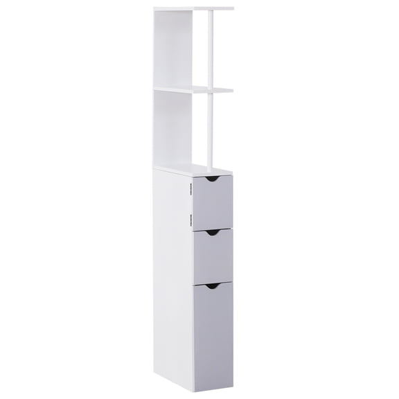 54" Tall Bathroom Storage Cabinet, Freestanding Linen Tower with 2-Tier Shelf and Drawers, Narrow Side Floor Organizer, White