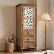 54'' Tall Storage Cabinet with Drawers, Farmhouse Accent Cabinet with Carved Doors, Narrow Sideboard Buffet Cabinet, Vintage Entryway Storage Cabinet
