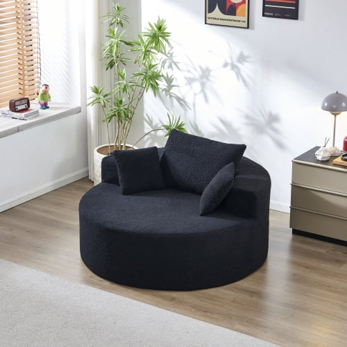 54" Teddy Fleece Cozy Oversized Sofa Chair, Modern Single Sofa with Pillows, Upholstered Recliner Sofa Chair with No Assembly for Living Room, Black