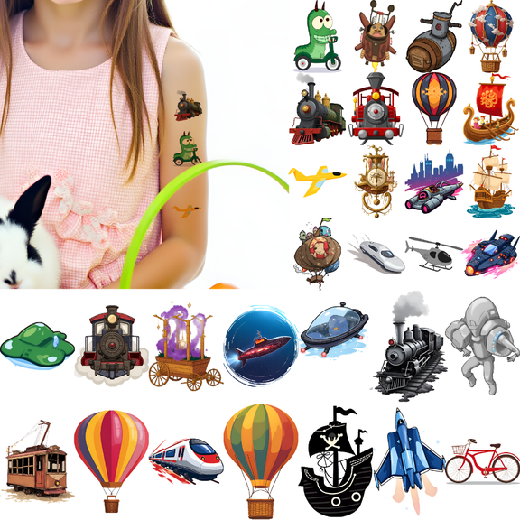 54 Temporary Tattoos Waterproof Long Lasting Body Stickers Transportation Vehicle Cars Airplanes Kids Boys Girls Tattoo Stickers Arm Forearm Shoulder Cheek