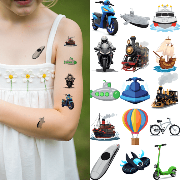 54 Temporary Tattoos Waterproof Long Lasting Body Stickers Transportation Vehicles Cars Airplanes Kids Boys Girls Tattoo Stickers Arm Arms Shoulders Cheeks