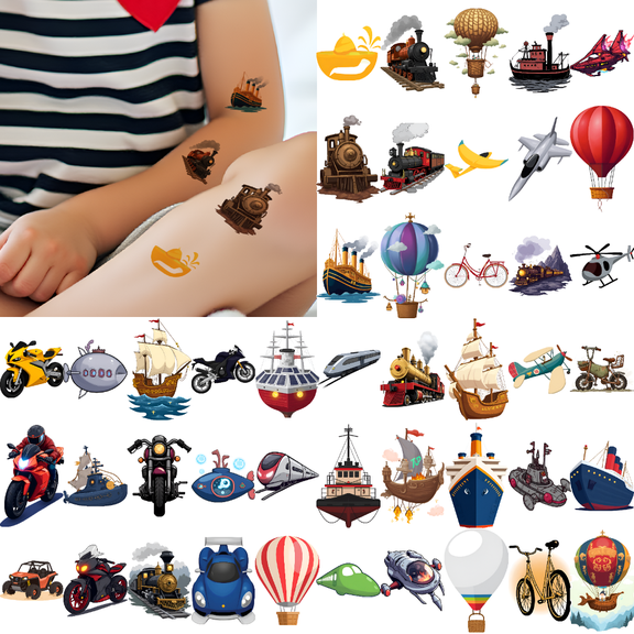 54 Temporary Tattoos Waterproof Long Lasting Body Stickers Transportation Vehicles Cars Airplanes Kids Boys Girls Tattoo Stickers Arm Forearm Shoulder Cheek