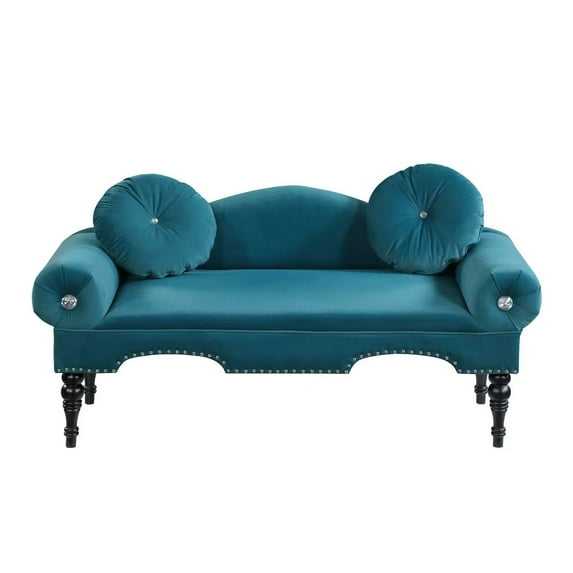 54" Velvet Loveseat Sofa,Upholstered 2 Seater Couch with 2 Round Pillows, Accent Sofa Couch with Nailhead Trim and Roll Arm, for Living Room Bedroom Apartment, Teal