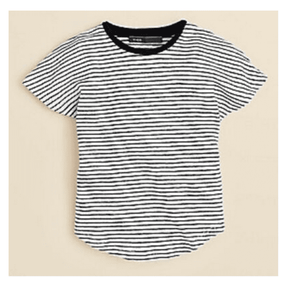 $54 Vince Girls' Slub Cocoon Stripe Tee Linen White-Black Stripe Size 6