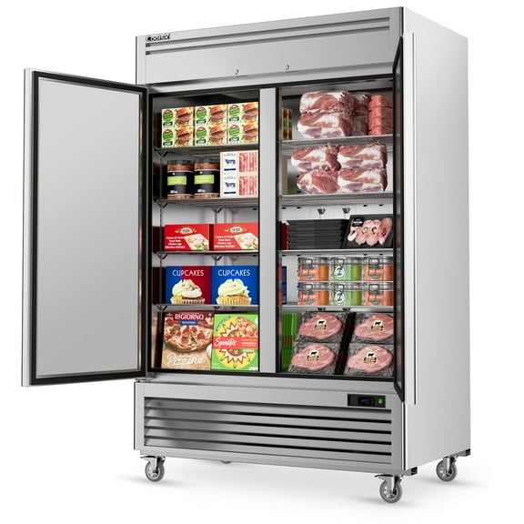 Coolski 54"W 2 Door Commercial Freezer, 49 Cu.ft Stainless Steel Reach-in Freezer