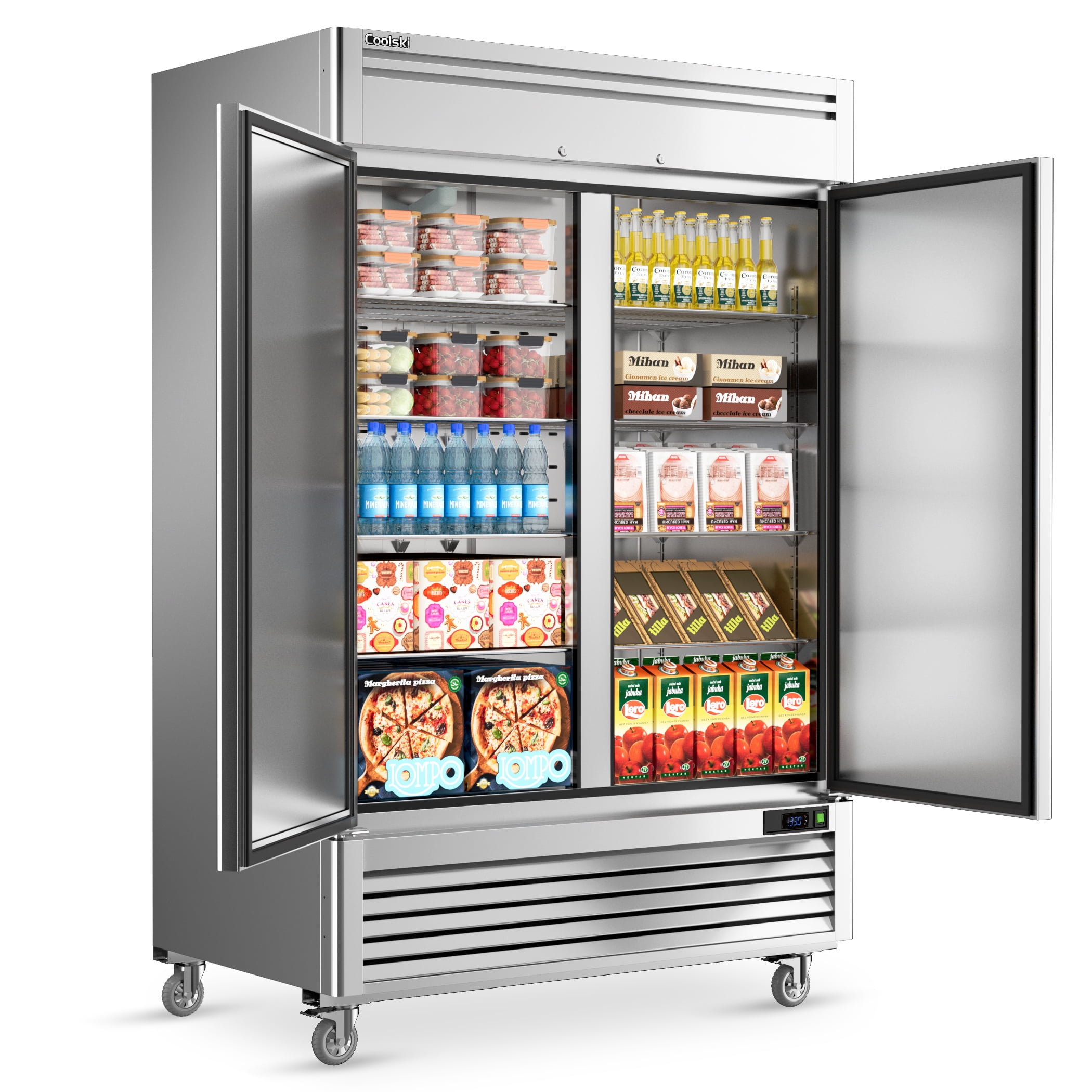 Coolski 49 Cu.ft Commercial Refrigerator, 2-Door Stainless Steel Reach-In Fridge