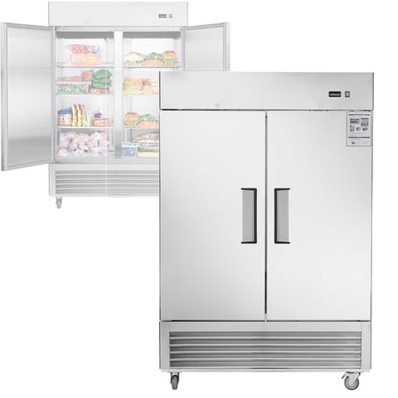 54" W Commercial Freezer, Commercial Refrigerator Freezer Combo with 6 Adjustable Shelves, 42.2 Cu.ft Capacity 2 Door Stainless Steel Fan Cooling, for Restuarant Kitchen Shop