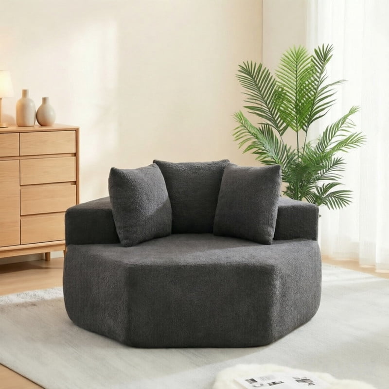 54''W Hexagonal Single Chaise Lounge Accent Chair, Chenille-Upholstered Sofa, Compressed Boneless Floor Oversized Single Lazy Sofa