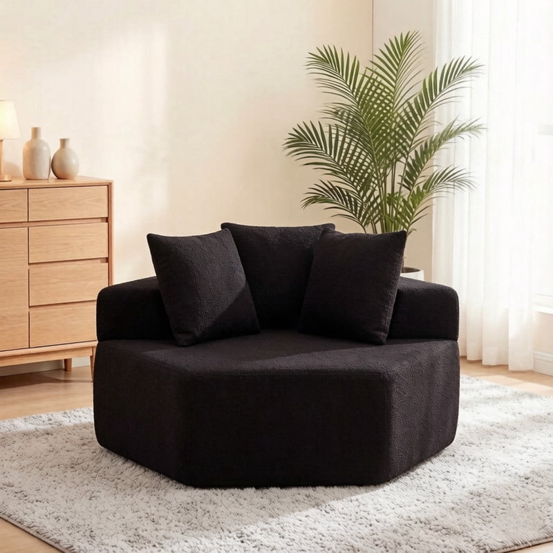 54''W Hexagonal Single Chaise Lounge Accent Chair, Chenille-Upholstered Sofa, Compressed Boneless Floor Oversized Single Lazy Sofa