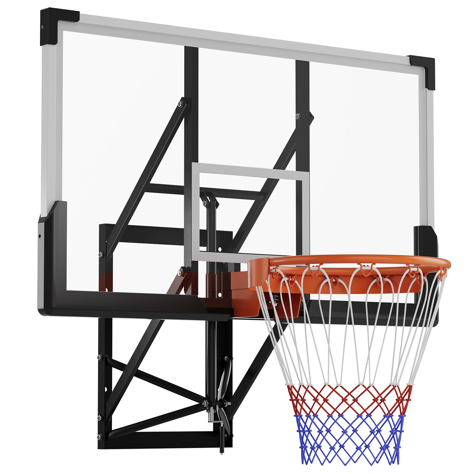 54" Wall Mounted Basketball Hoop, 8-10 FT Adjustable Height Shatterproof PC Backboard Basketball Goal with 18 Inch Solid Rim for Indoor & Outdoor Use