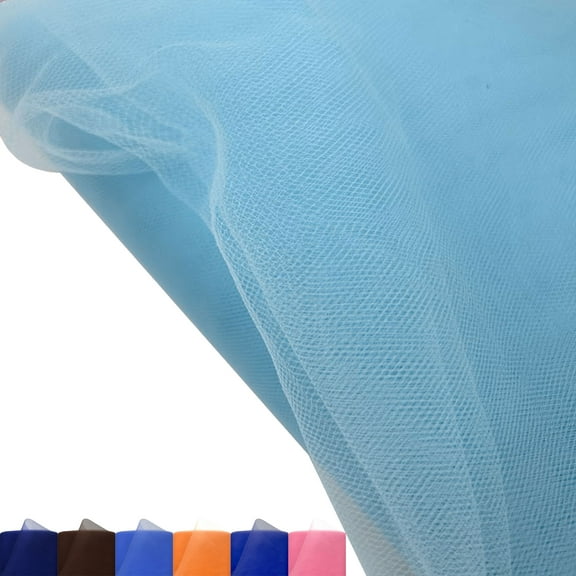 54" Wide 100% Polyester Tulle Non-Stretched Fabric by the Bolt (40 Yards) - Lightweight, Breathable & Anti-Wrinkle for Bridal, Costumes, Decorations & Backdrop- Fun Blue