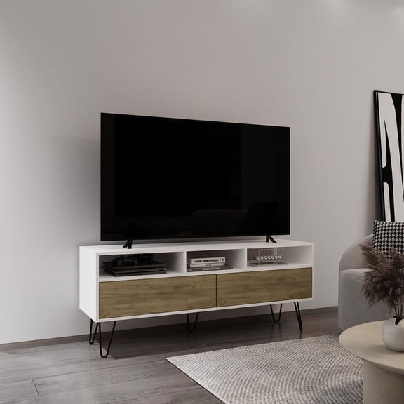 54" Wide TV Stand with Hidden Storage Function / Ideal for Keeping Cables Neat in Home