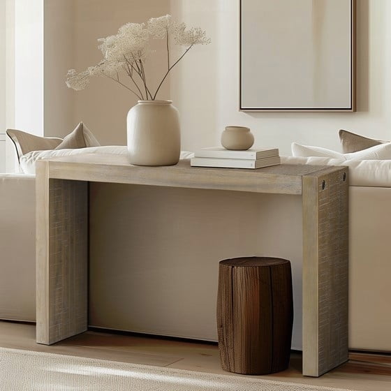 Wood-Look Coffee Table for Living Room with 85lbs Capacity and Wire Brushed Distressing