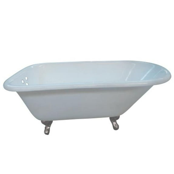 54 in. Aqua Eden Cast Iron Roll Top Clawfoot Tub with 3.37 in. Tub Wall Drillings, White & Satin Nickel