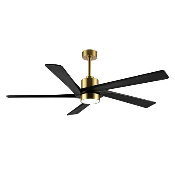 54 in. Black and Gold DC Indoor Ceiling Fan with Light Kit, 5 Reversible Blades Carved Wood Blades