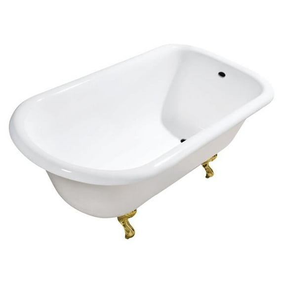 54 in. Cast Iron Roll Top Clawfoot Tub, White & Brushed Brass