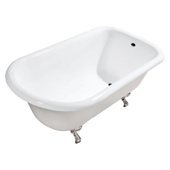 54 in. Cast Iron Roll Top Clawfoot Tub, White & Polished Nickel