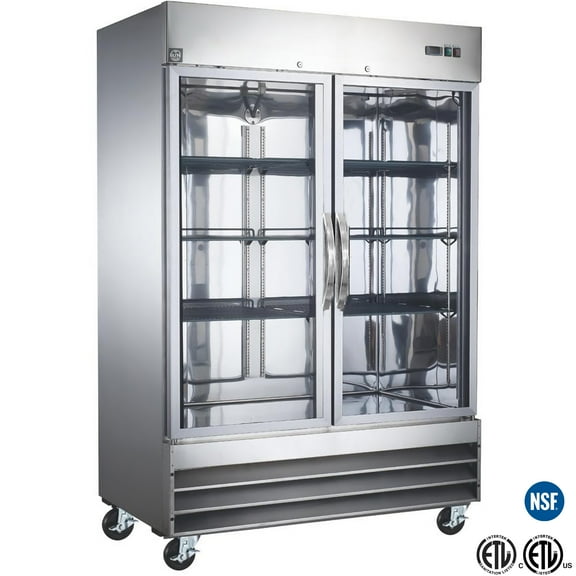 54 in. Commercial Freezer, Upright Reach-In Freezer 47 Cu.Ft. Stainless Steel, Auto-Defrost 2-Glass Door Freezer, NSF ETL