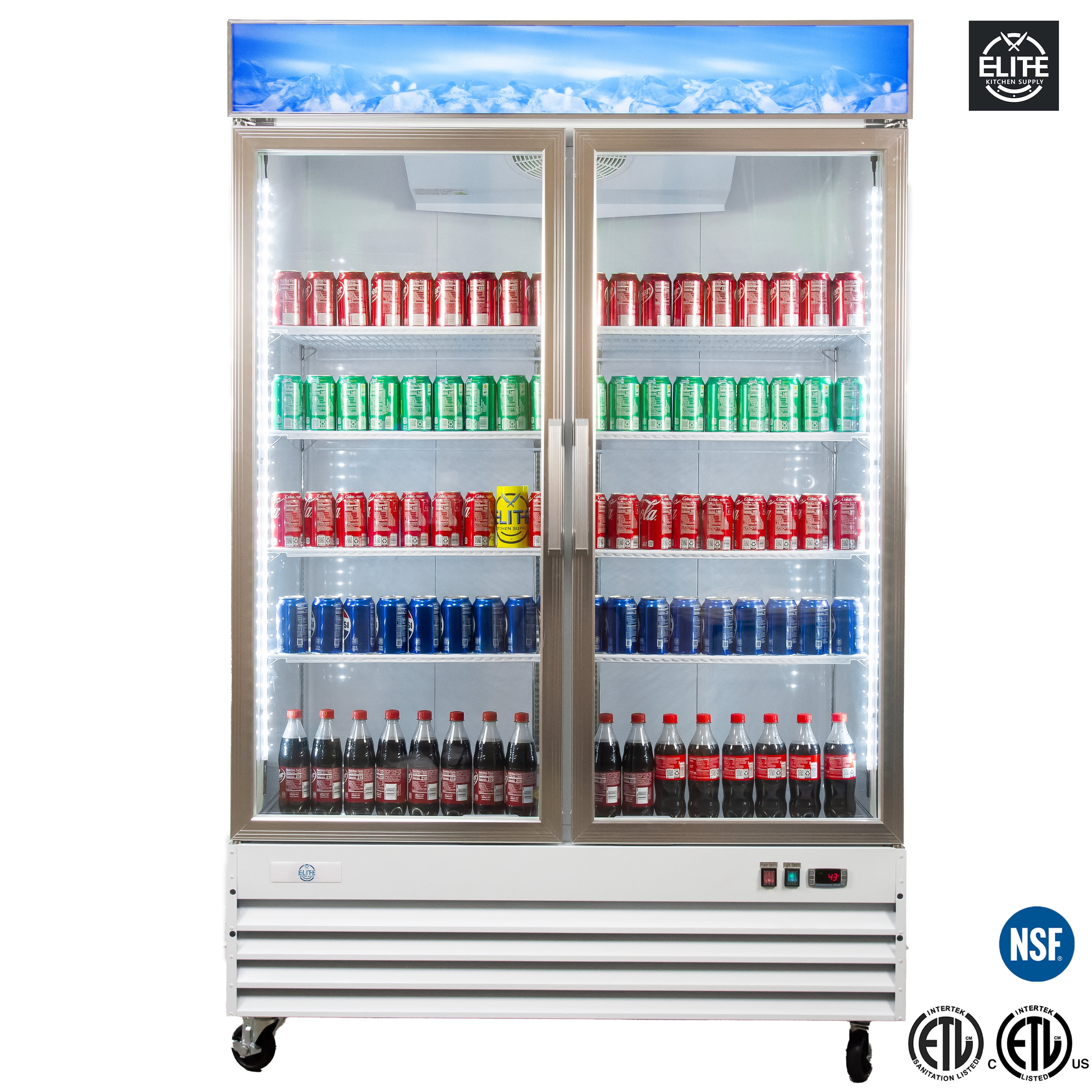 54 in. Commercial Glass Door Refrigerator 45 Cu.Ft Auto Defrost. Merchandiser Cooler Refrigerator