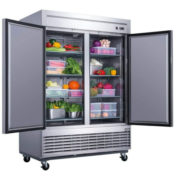 54 in. Commercial Refrigerator 49 Cu.Ft.2-Section Stainless Steel Reach In Solid door Upright Fan Cooling Cooler for Restuarant, NSF