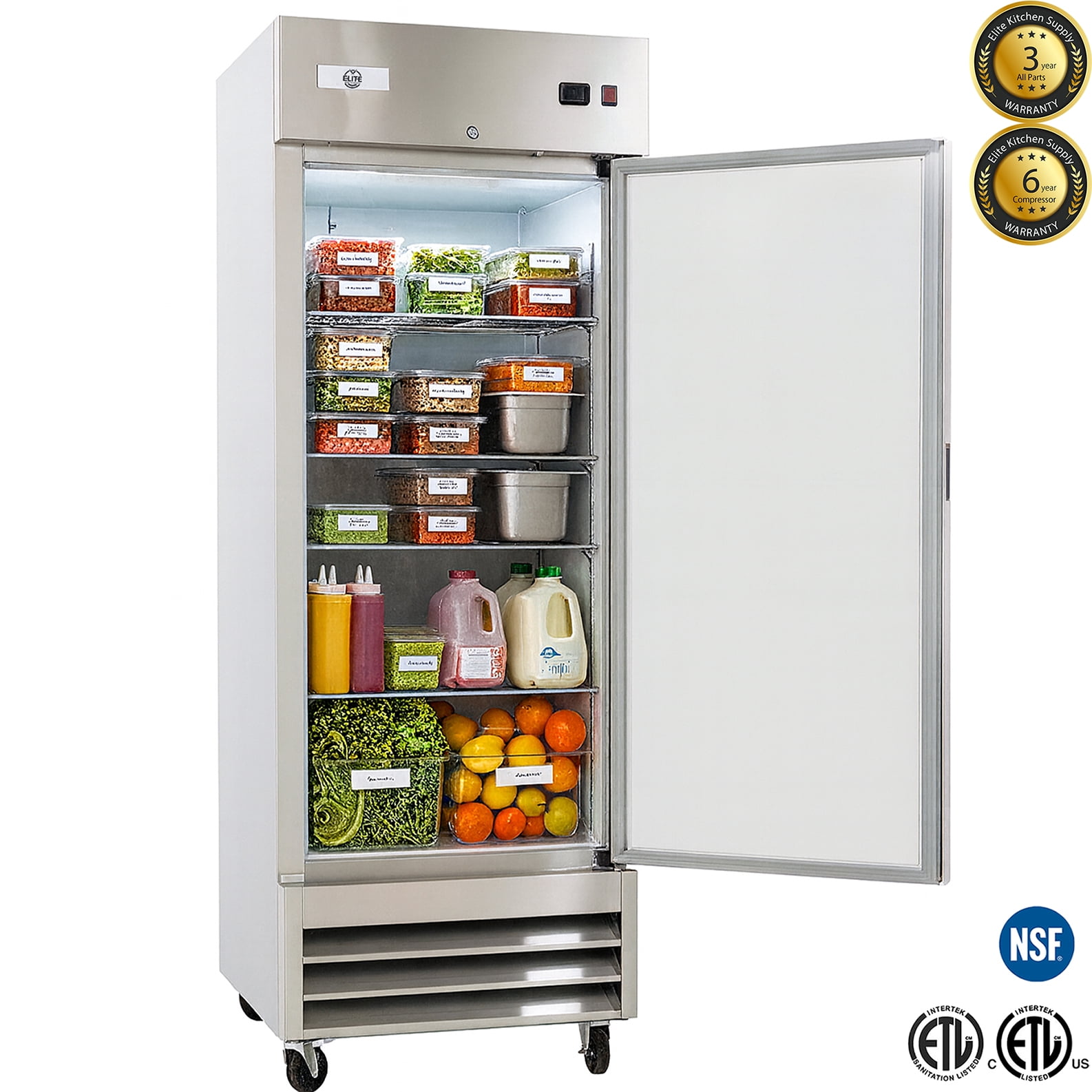 29'' Single Door Commercial Refrigerator – Stainless Steel Reach-In Cooler, 23 Cu. Ft. Bottom-Mounted Compressor, ETL/NSF Certified