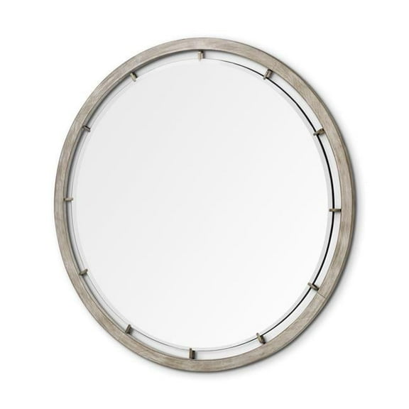54 in. Round Brown Wood Frame Wall Mirror