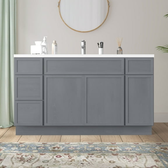Vanity Art 54" Smoky Gray Freestanding Bathroom Vanity Cabinet Without Top, Modern Transitional Style