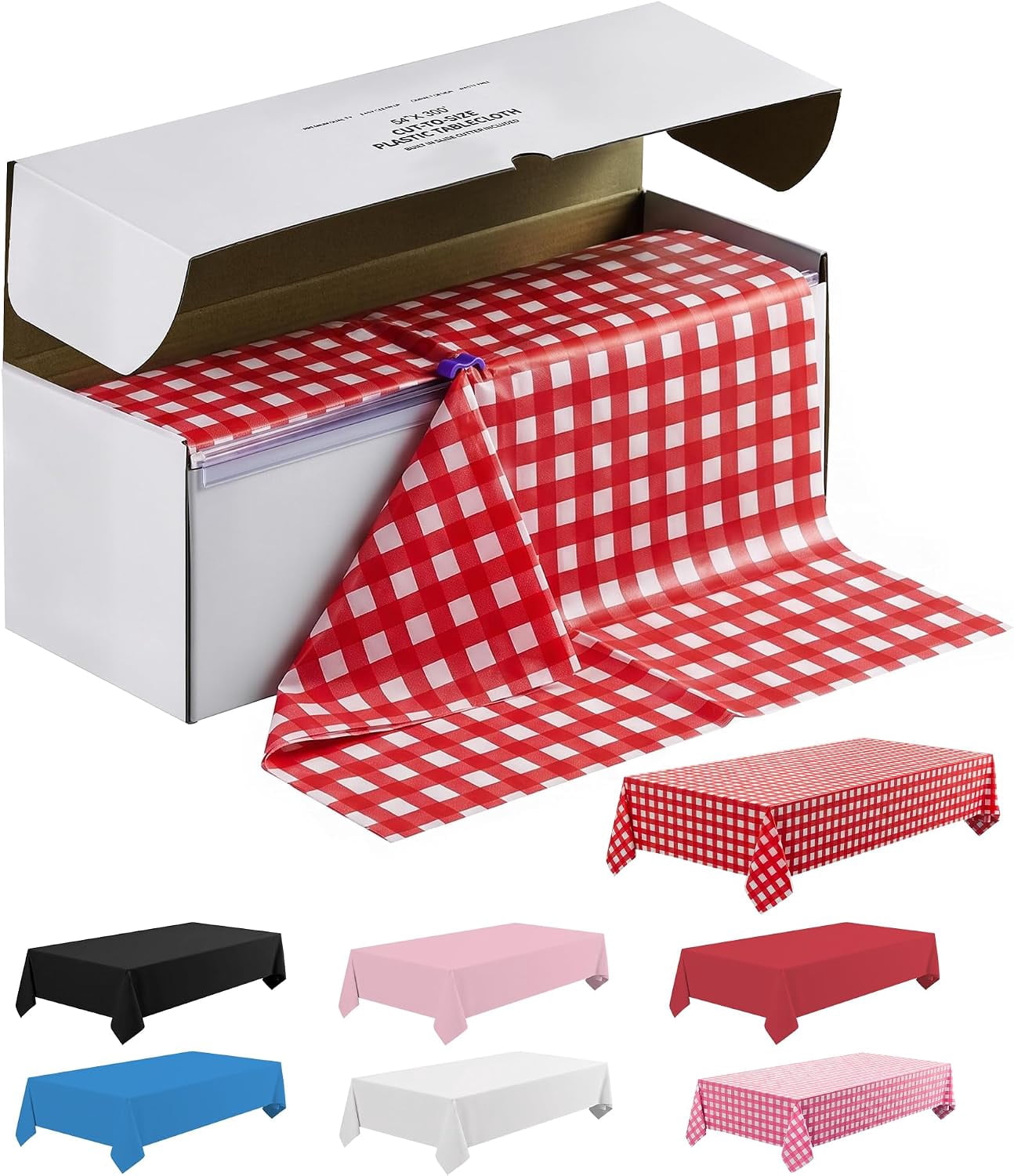 54 in x 300 FT Red and White Checkered Disposable Table Cover Roll with ...
