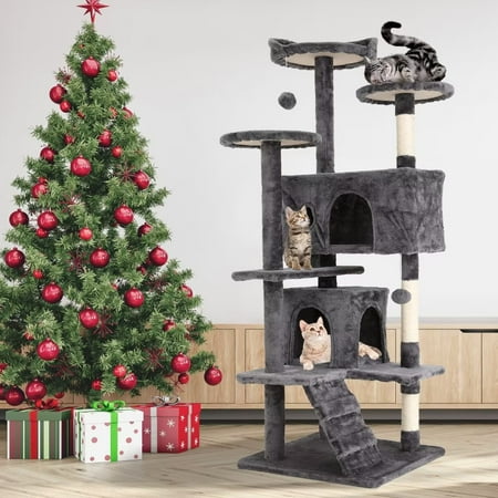 54 inch Cat Trees and Towers for Indoor Cats, Cat Condo Scratching Post for Adult Cats, Multi-Level Cat Towers for Small Cats, Light Gray